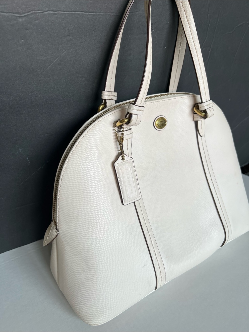 Coach Peyton Cora Satchel Bag Beige Sand Saffiano Leather # F25671 - Picture 15 of 16